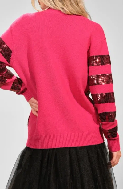 Isaac Mizrahi New York Stripe Sequin Cardigan In Pink