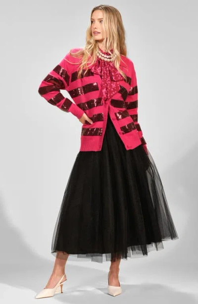 Isaac Mizrahi New York Stripe Sequin Cardigan In Pink