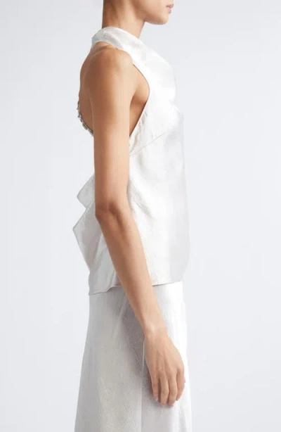 Jason Wu Collection Embellished Cowl Back Washed Twill Halter Top In Gray