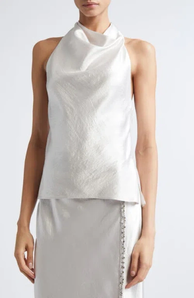 Jason Wu Collection Embellished Cowl Back Washed Twill Halter Top In Gray
