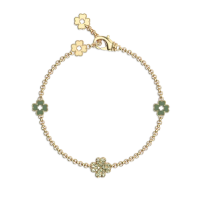Pascal Lucky Clover 5 Motifs Bracelet, Green Diamond Pavé In Gold