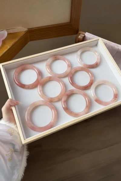 Seree Peach Blossom Pink Jade Stone Bangle In Multi