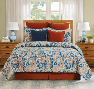 C & F Home C&f Home Marla Damask Cotton Quilt Set In Blue