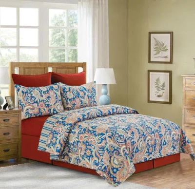 C & F Home C&f Home Marla Damask Cotton Quilt Set In Blue