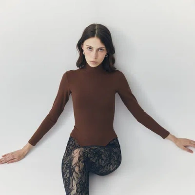 Ats Bree Highneck Bodysuit In Brown