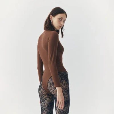 Ats Bree Highneck Bodysuit In Brown