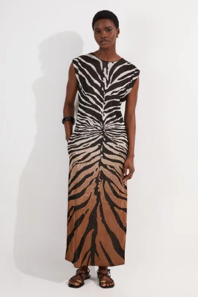 Karen Millen Jacquard Zebra Print Slinky Maxi Dress In Multi