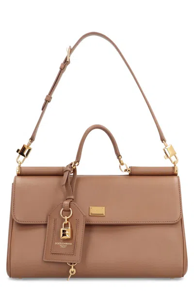 Dolce & Gabbana My Sicily Leather Shoulder Bag In Brown