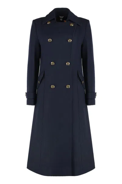 Ralph Lauren Double-breasted Coat In Wool In Blue