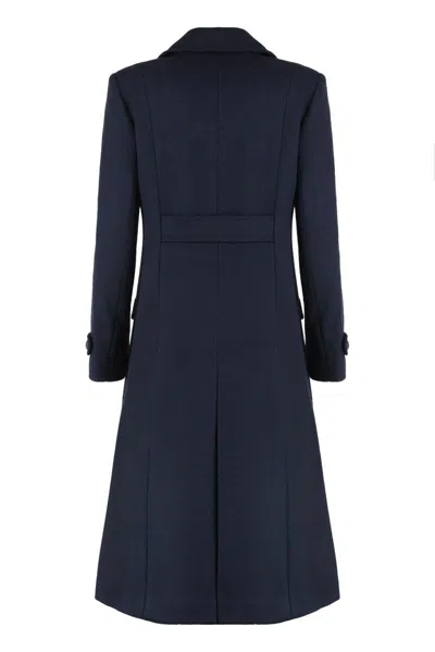 Ralph Lauren Double-breasted Coat In Wool In Blue