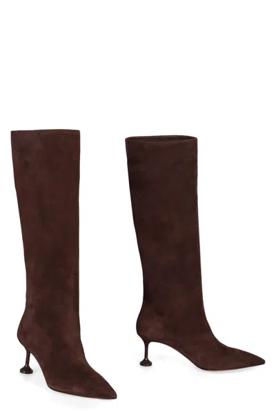 Aquazzura Brown Boots With High Stiletto Heel In Suede Woman In Brown