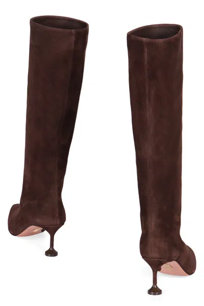 Aquazzura Brown Boots With High Stiletto Heel In Suede Woman In Brown