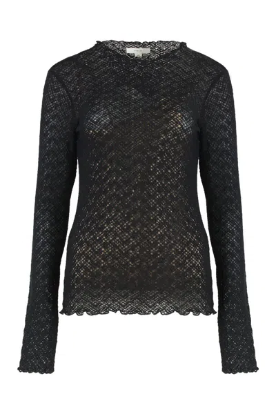 Vince Top Long-sleeved Diamond In Lace In Black