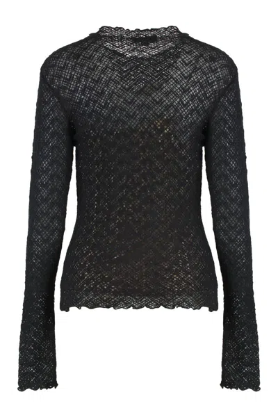 Vince Top Long-sleeved Diamond In Lace In Black