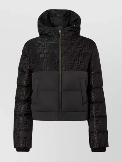 Fendi Women Padded Jacket In Ff Jacquard Technical Fabric In Black