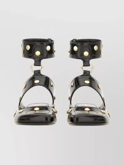 Chloé Square Toe Studded Sandals With Gold Hardware In Black