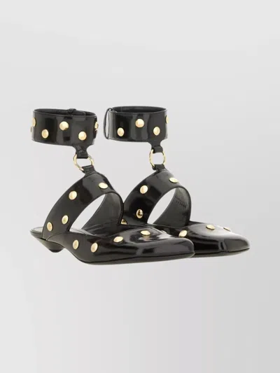 Chloé Square Toe Studded Sandals With Gold Hardware In Black