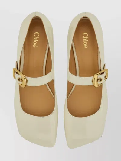 Chloé Ballerina Shoes With Buckle And Square Toe In White