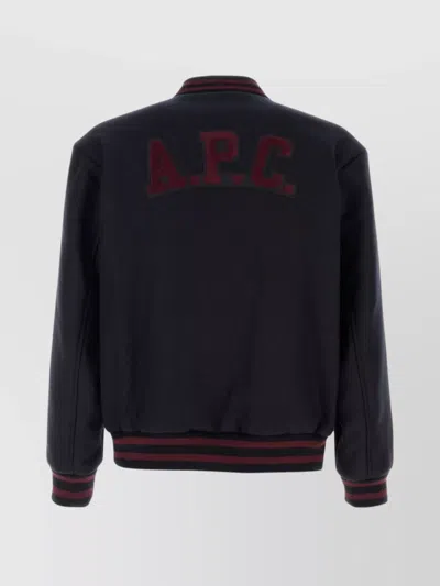 Apc A.p.c. Midnight Blue Wool Blend Bomber Jacket In Black