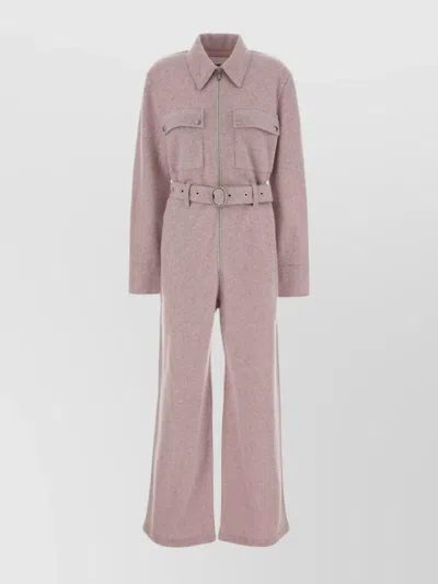 Jil Sander Wool Blend Jumpsuit Belted Waist In Neutral