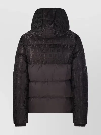 Fendi Women Brown Down Jacket With Drawstring Hood And Ff Motif In Tech Fabric Woman In Black