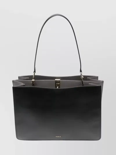 Furla Structured Tote Bag Top Handle In Black