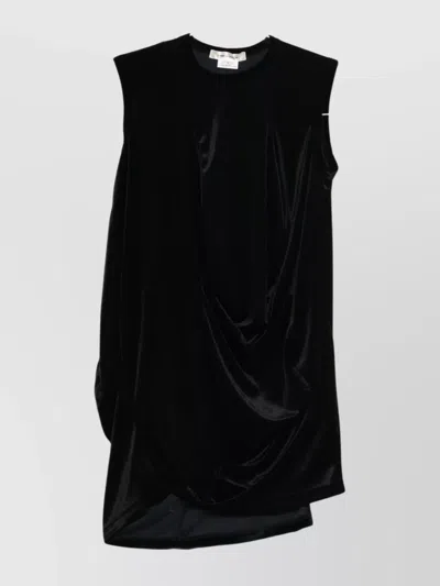 Comme Des Garçons Asymmetric Hem Velvet Draped Sleeveless Dress In Black