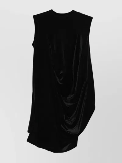 Comme Des Garçons Asymmetric Hem Velvet Draped Sleeveless Dress In Black