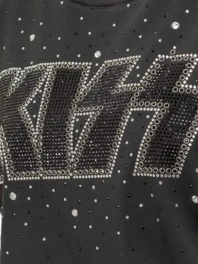 Dsquared2 Cropped Short Sleeve Graphic Top Rhinestones In Black