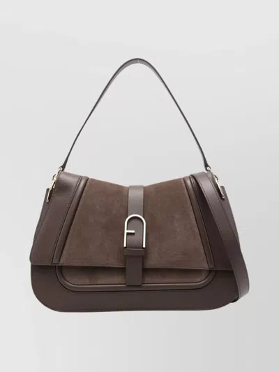 Furla Luxe Shoulder Bag Adjustable Strap In Black