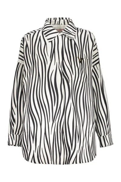 Valentino Casual Elegant Jacket With Black And White Stripes In Multi