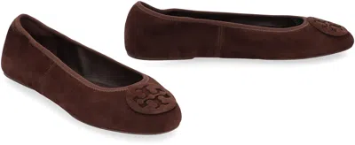 Tory Burch Reva Travel Suede Ballet Flats In Brown