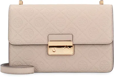 Tory Burch T Monogram Leather Shoulder Bag In Gray