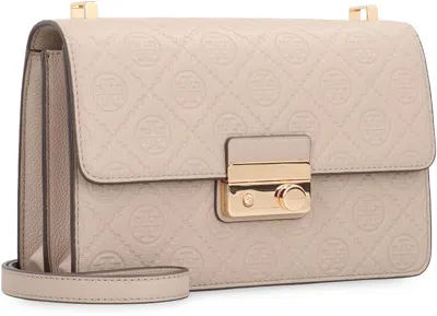 Tory Burch T Monogram Leather Shoulder Bag In Gray