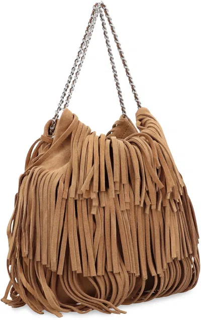 Tory Burch Fleming Small Brown Shoulder Bag With Chain Strap And Fringe Design In Suede Woman In Brown