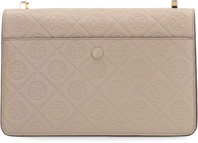 Tory Burch T Monogram Leather Shoulder Bag In Gray