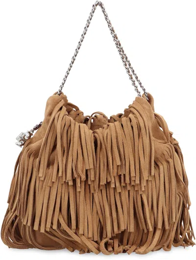 Tory Burch Fleming Small Brown Shoulder Bag With Chain Strap And Fringe Design In Suede Woman In Brown