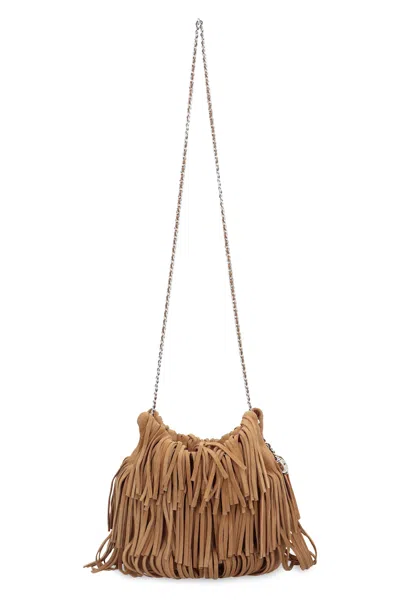 Tory Burch Fleming Small Brown Shoulder Bag With Chain Strap And Fringe Design In Suede Woman In Brown