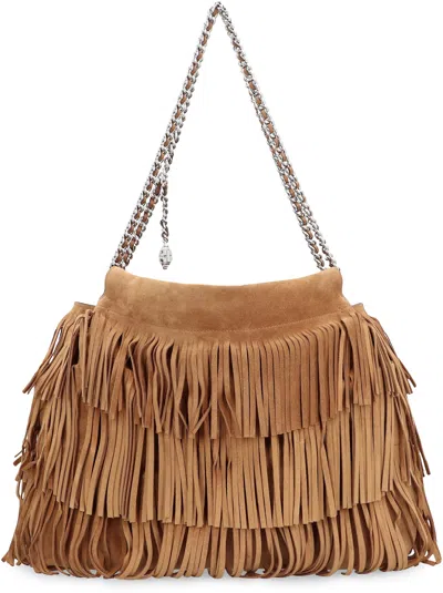 Tory Burch Fleming Brown Shoulder Bag With Chain Strap And Fringe Design In Suede Woman In Brown