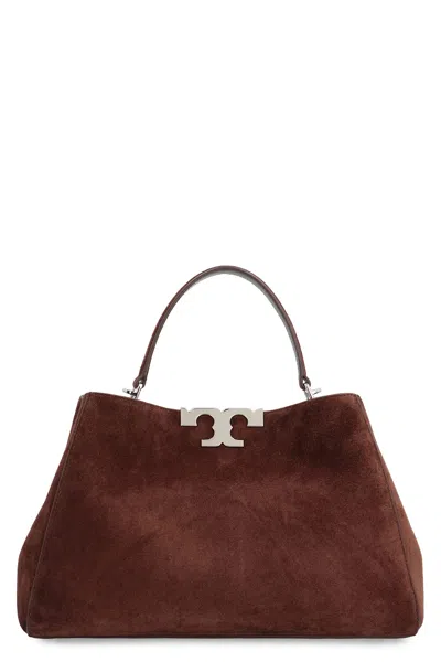 Tory Burch Medium Eleonora Logo-detail Suede Tote Bag In Brown