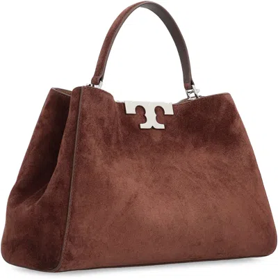 Tory Burch Medium Eleonora Logo-detail Suede Tote Bag In Brown