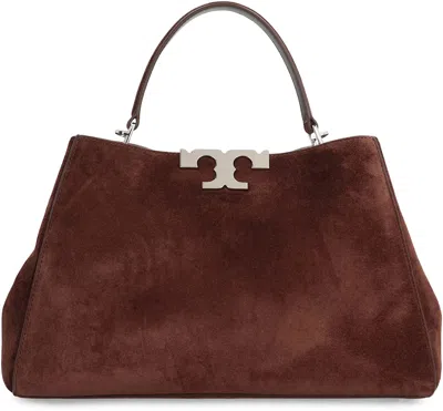 Tory Burch Medium Eleonora Logo-detail Suede Tote Bag In Brown