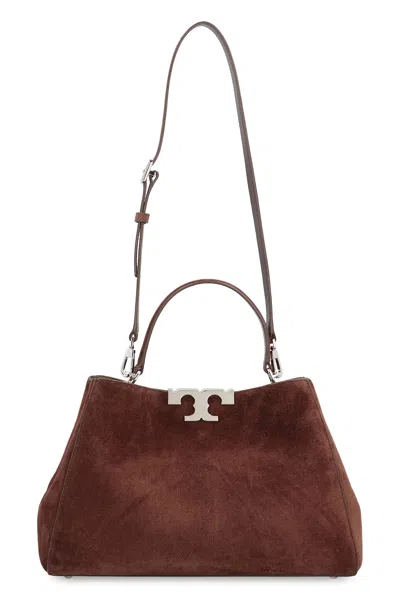 Tory Burch Medium Eleonora Logo-detail Suede Tote Bag In Brown
