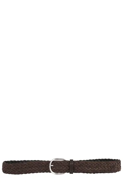 Orciani Woven Suede Belt With Silver Buckle In Brown