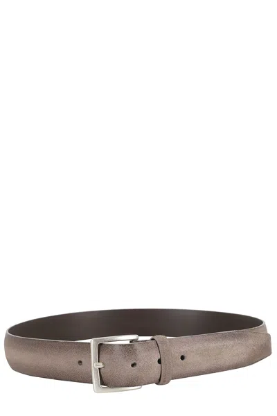 Orciani Cloudy Suede Belt With Classic Silver Buckle In Brown