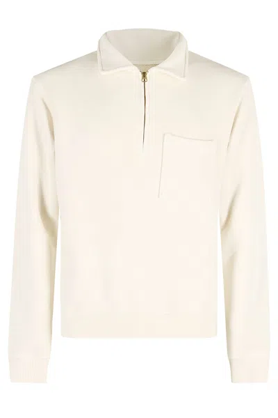 Fortela Chest-pocket Half-zipped Sweatshirt In White