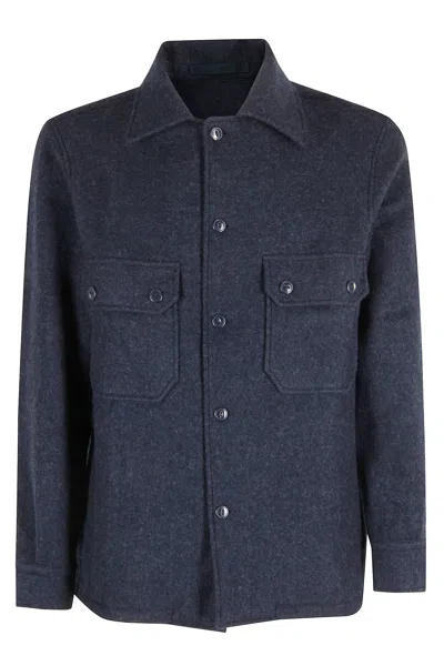 Fortela Front-pockets Wool Shirt Jacket In Blue