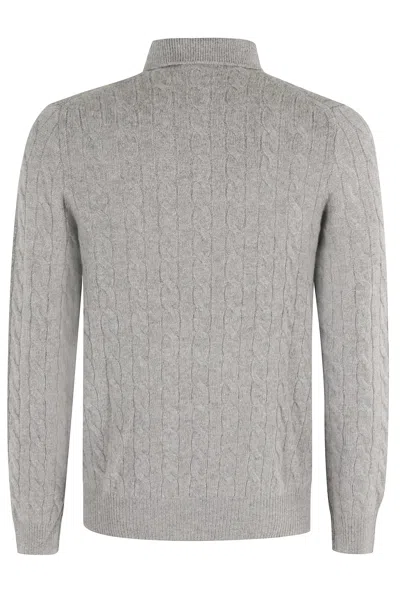 Polo Ralph Lauren Grey Sweater With Polo Shirt Style Collar And Pony Embroidery On The Front In Wool And Cashmere Man In Gray