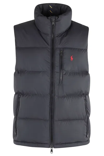 Polo Ralph Lauren Black Vest With High Collar And Double-slider Zipper In Gray