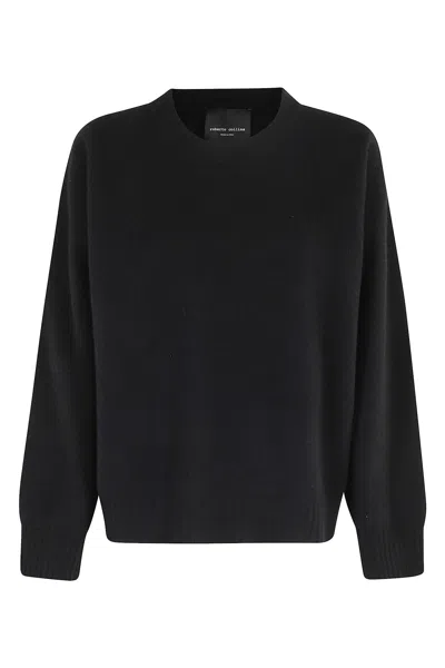 Roberto Collina Oversized Merino Wool Sweater With Classic Crew Neckline In Black